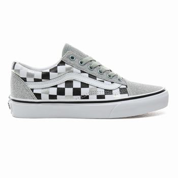 Női Vans Glitter Checkerboard Old Skool Tornacipő VA7045319 Titán/Fehér